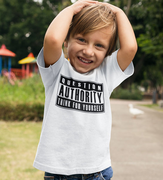 "Question Authority" Black or White Kids Tee
