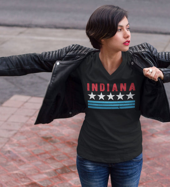 "Indiana" Womens V-Neck Black Tee