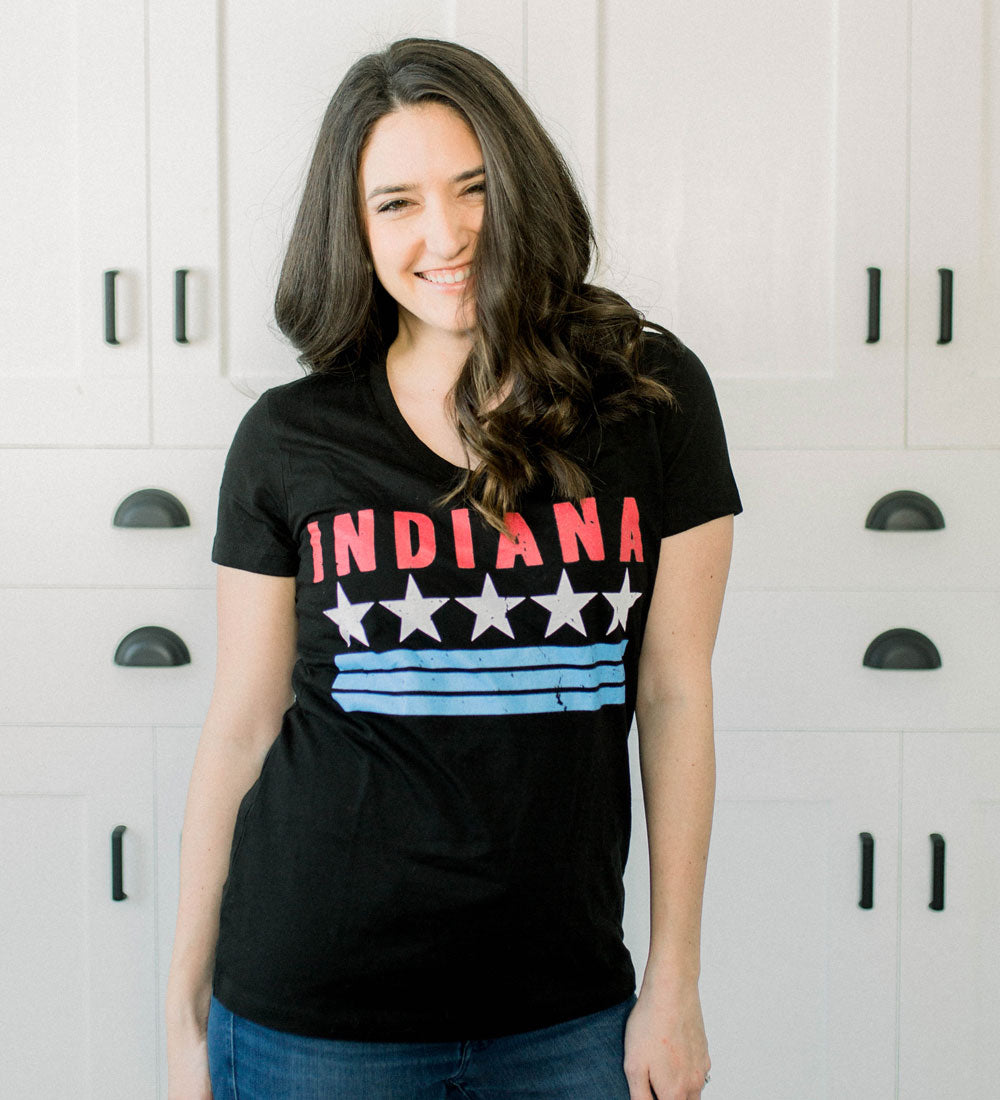 "Indiana" Womens V-Neck Black Tee