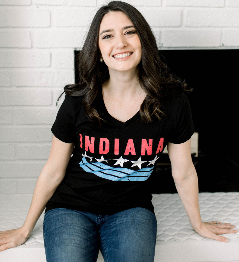 "Indiana" Womens V-Neck Black Tee