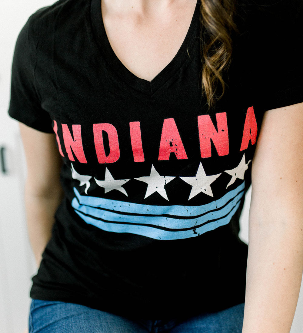 "Indiana" Womens V-Neck Black Tee
