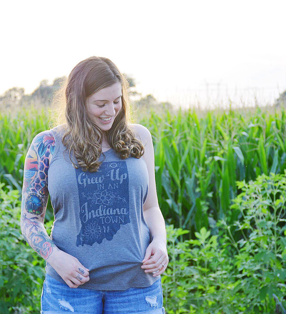 She Grew Up in an Indiana Town Gray Tank Top: Song Lyric State Shirt