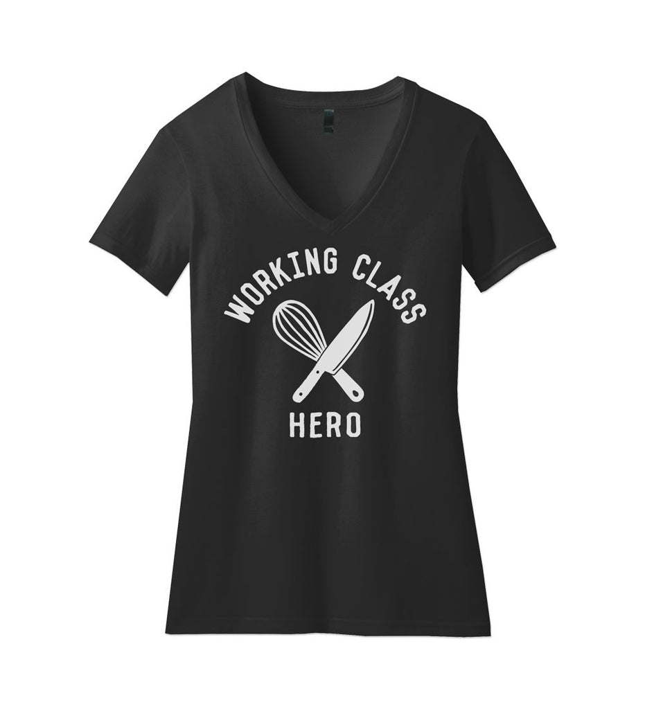 "Working Class Hero - Chef" Womens V-Neck Black Tee