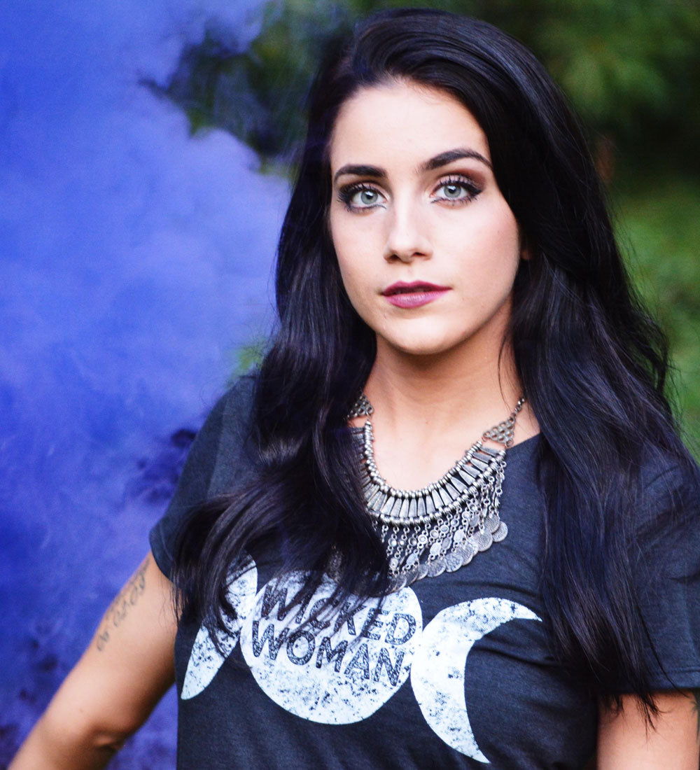 "Wicked Woman" Vintage Gray Womens V-Neck Tee