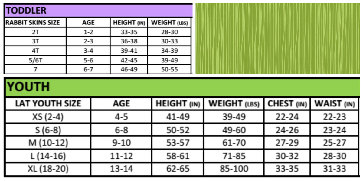 Tribe & Trade size chart